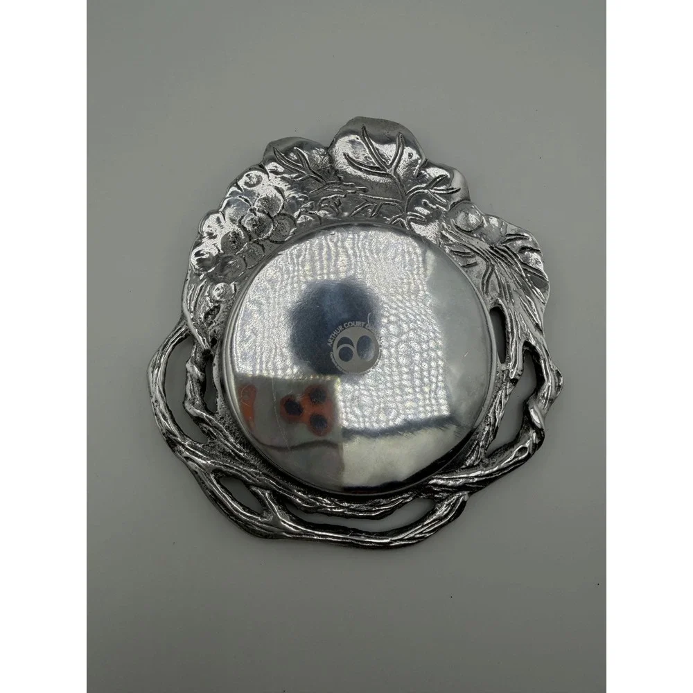 Arthur Court Grape Vine Aluminum Wine Bottle Coaster Silver Tone 1992 Vintage